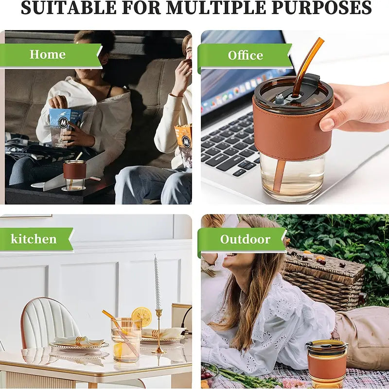 15oz Glass Water Bottle with Lid and Straw (1pc)