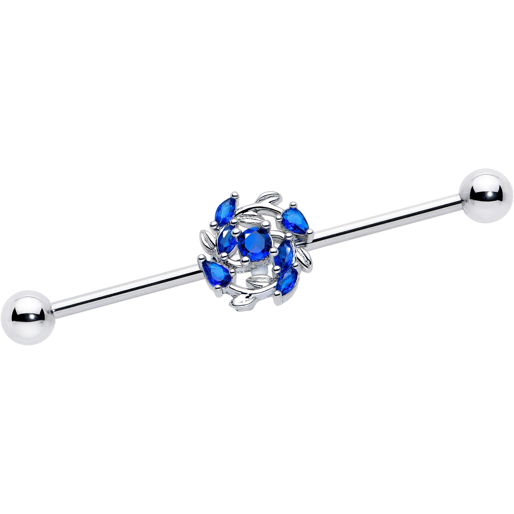 14G Blue Gem Twining Vine Industrial Barbell 38mm