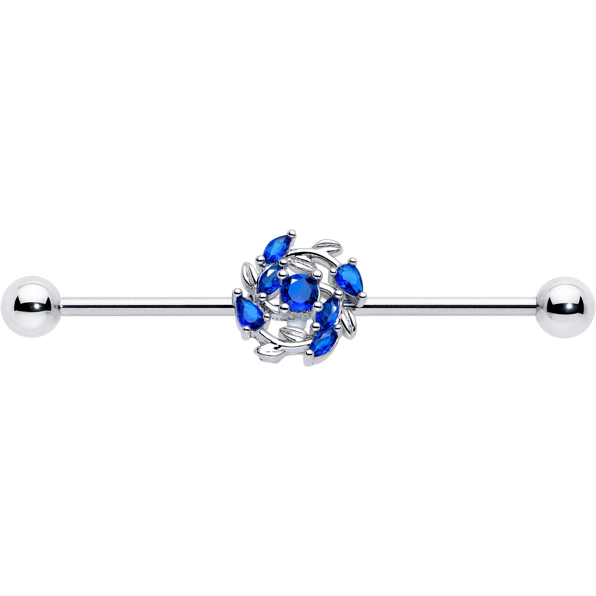 14G Blue Gem Twining Vine Industrial Barbell 38mm