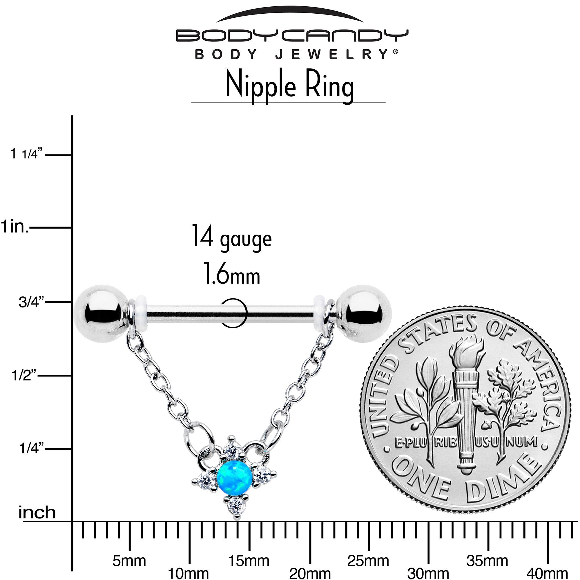 14G 9/16 Blue Synthetic Opal Rhombus Star Dangle Nipple Ring Set
