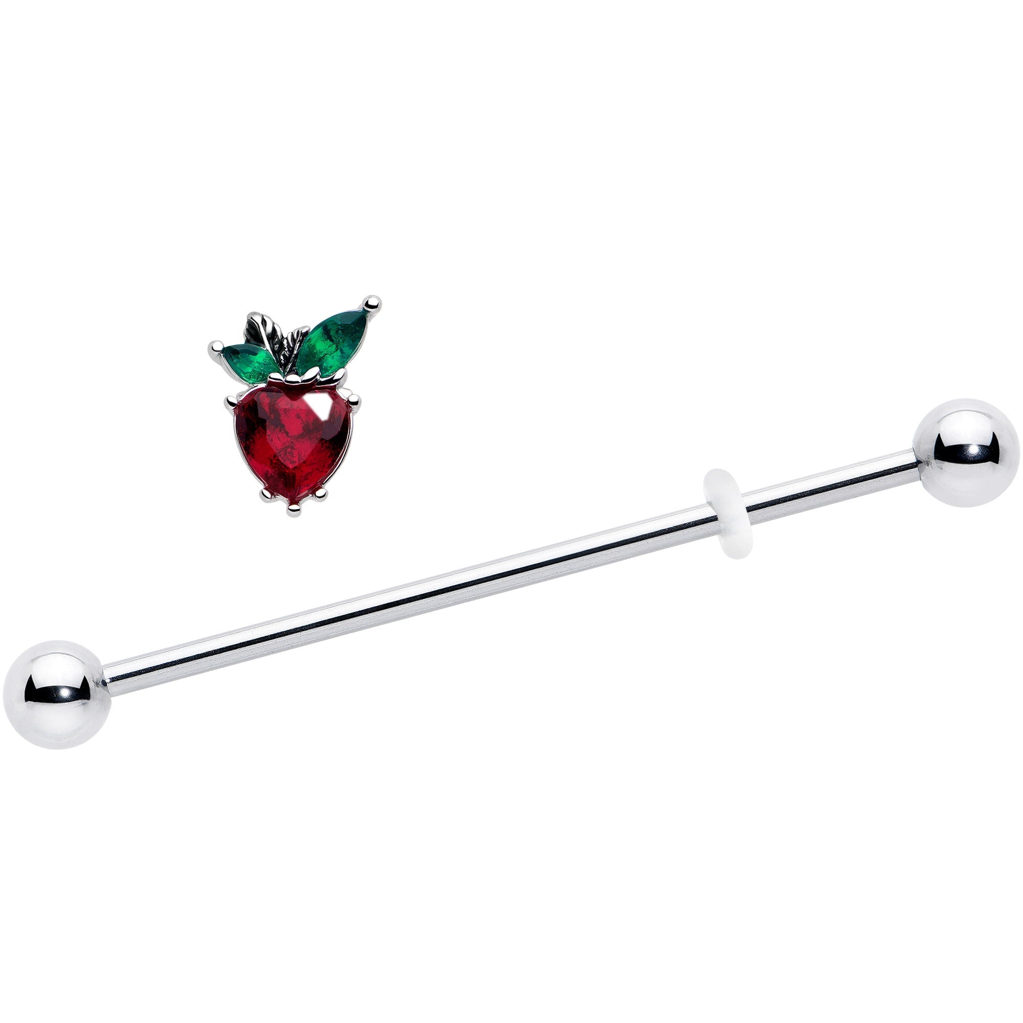 14G Red Green Gem Strawberry Heart Industrial Barbell 38mm