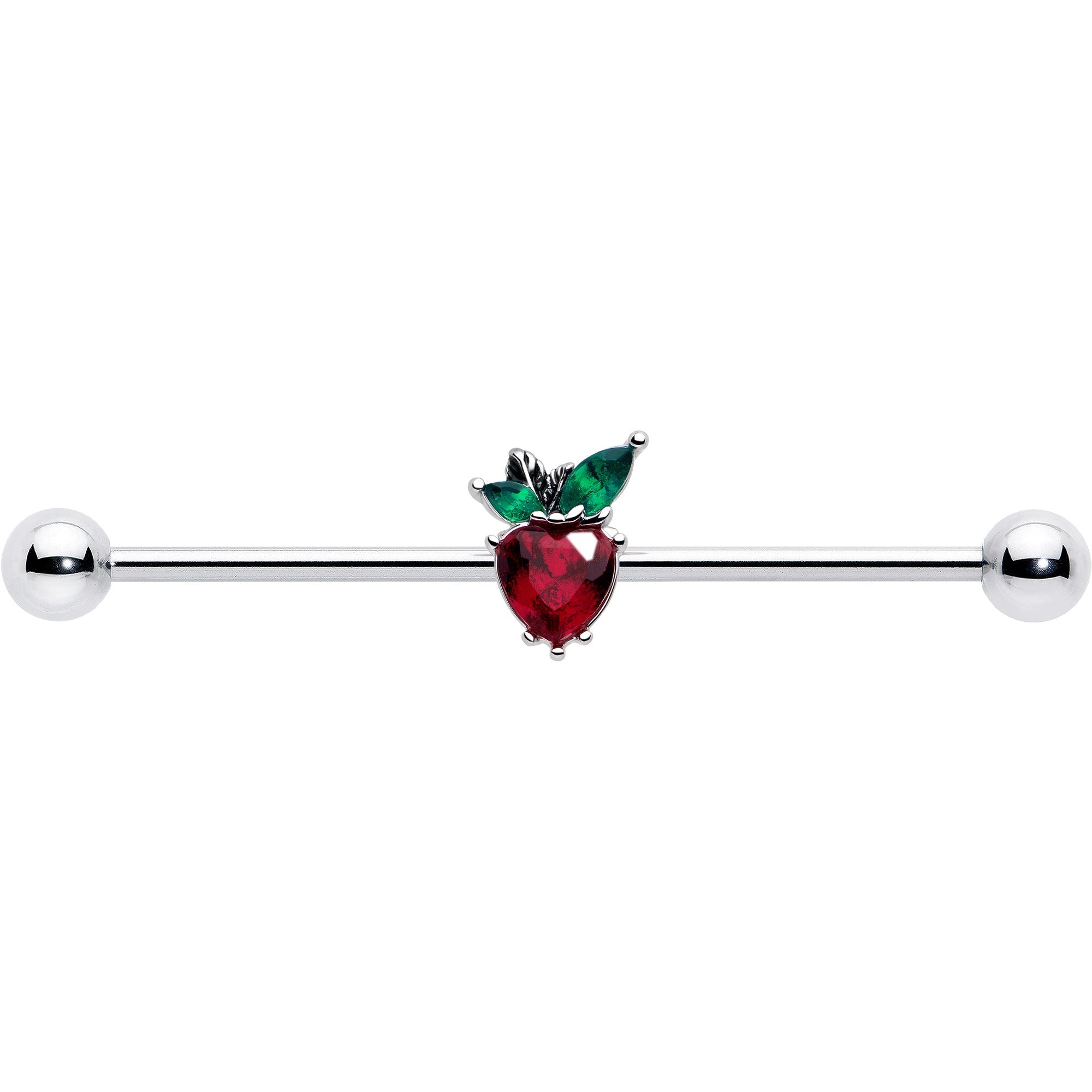14G Red Green Gem Strawberry Heart Industrial Barbell 38mm