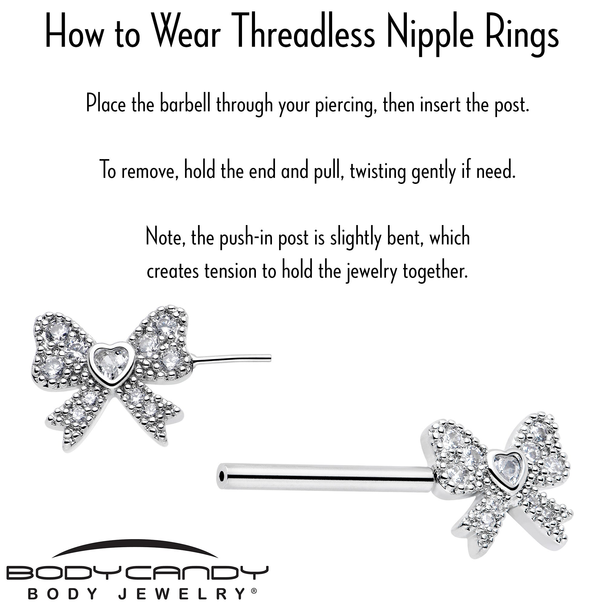 14G 9/16 CZ Dazzling Bow Threadless Nipple Ring Set