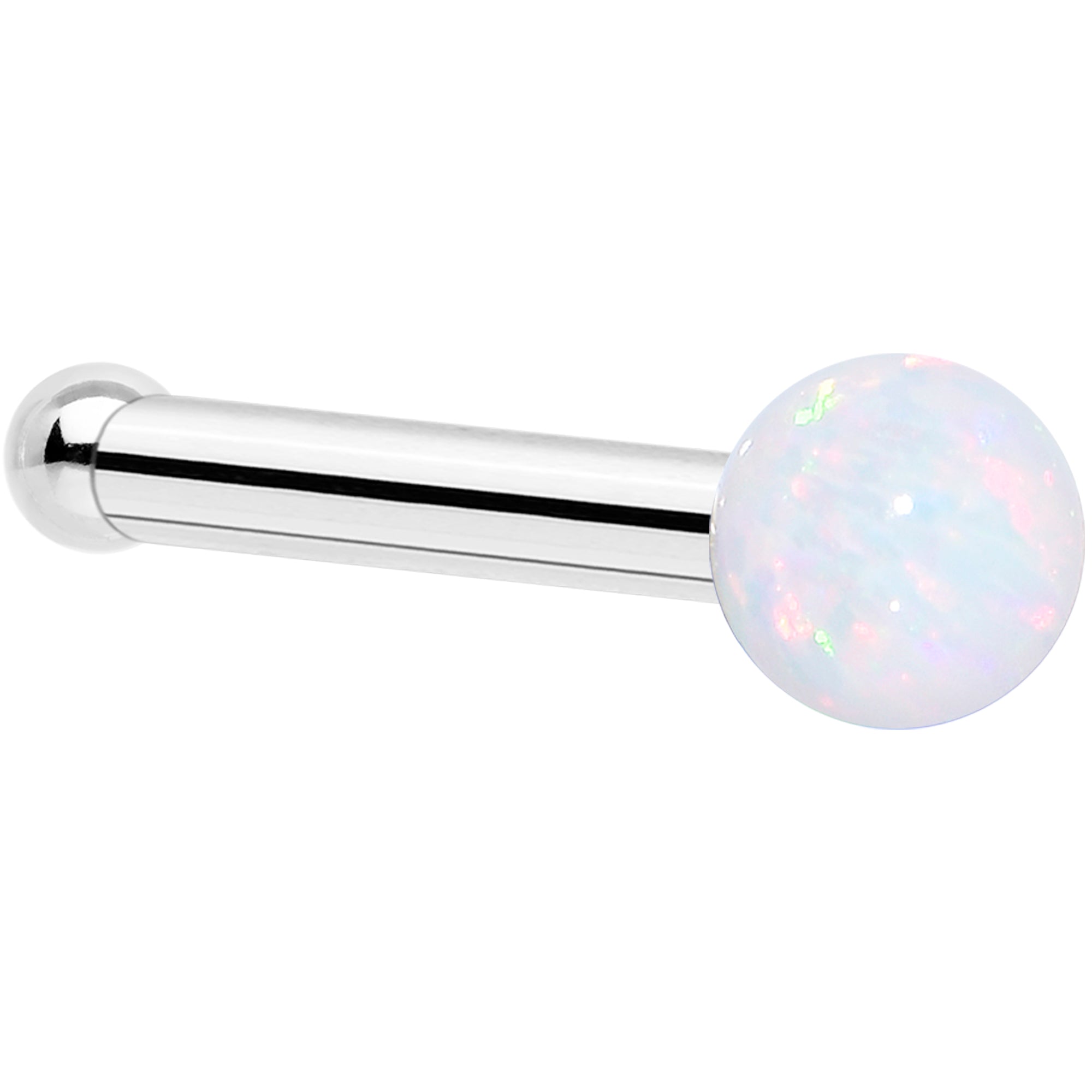 14k White Gold 2.5mm Synthetic Opal Ball Nose Ring