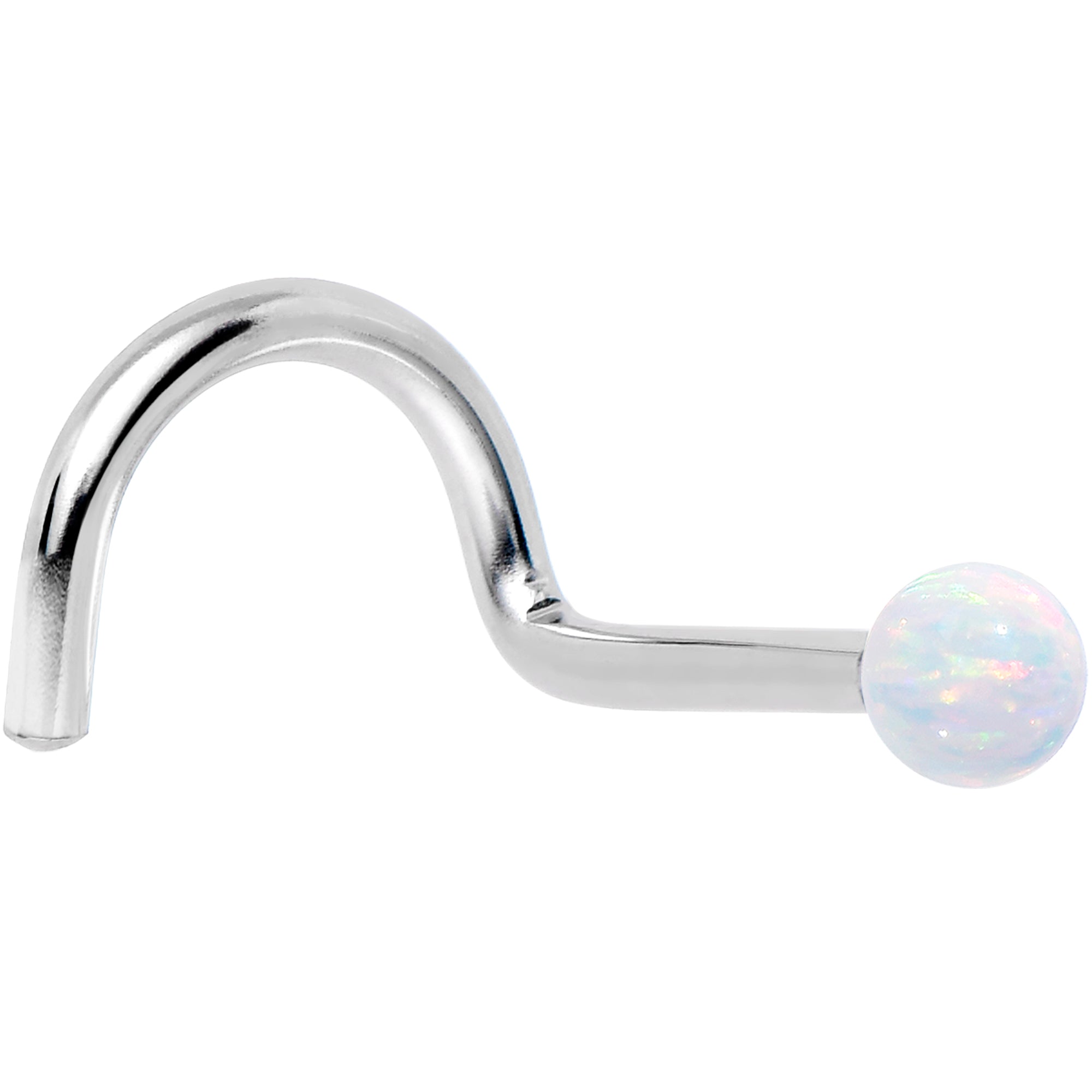 14k White Gold 2.5mm Synthetic Opal Ball Nose Ring