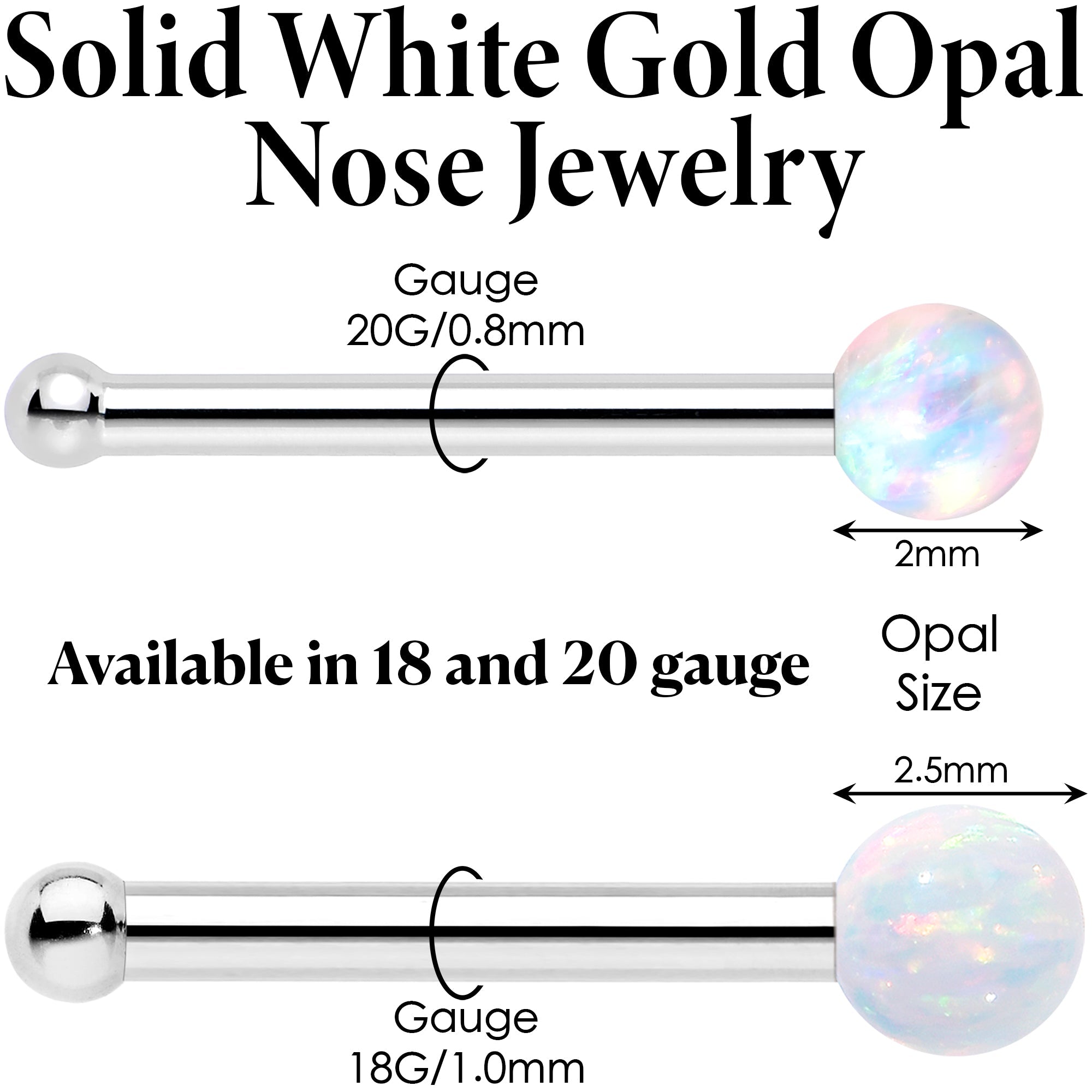 14k White Gold 2.5mm Synthetic Opal Ball Nose Ring