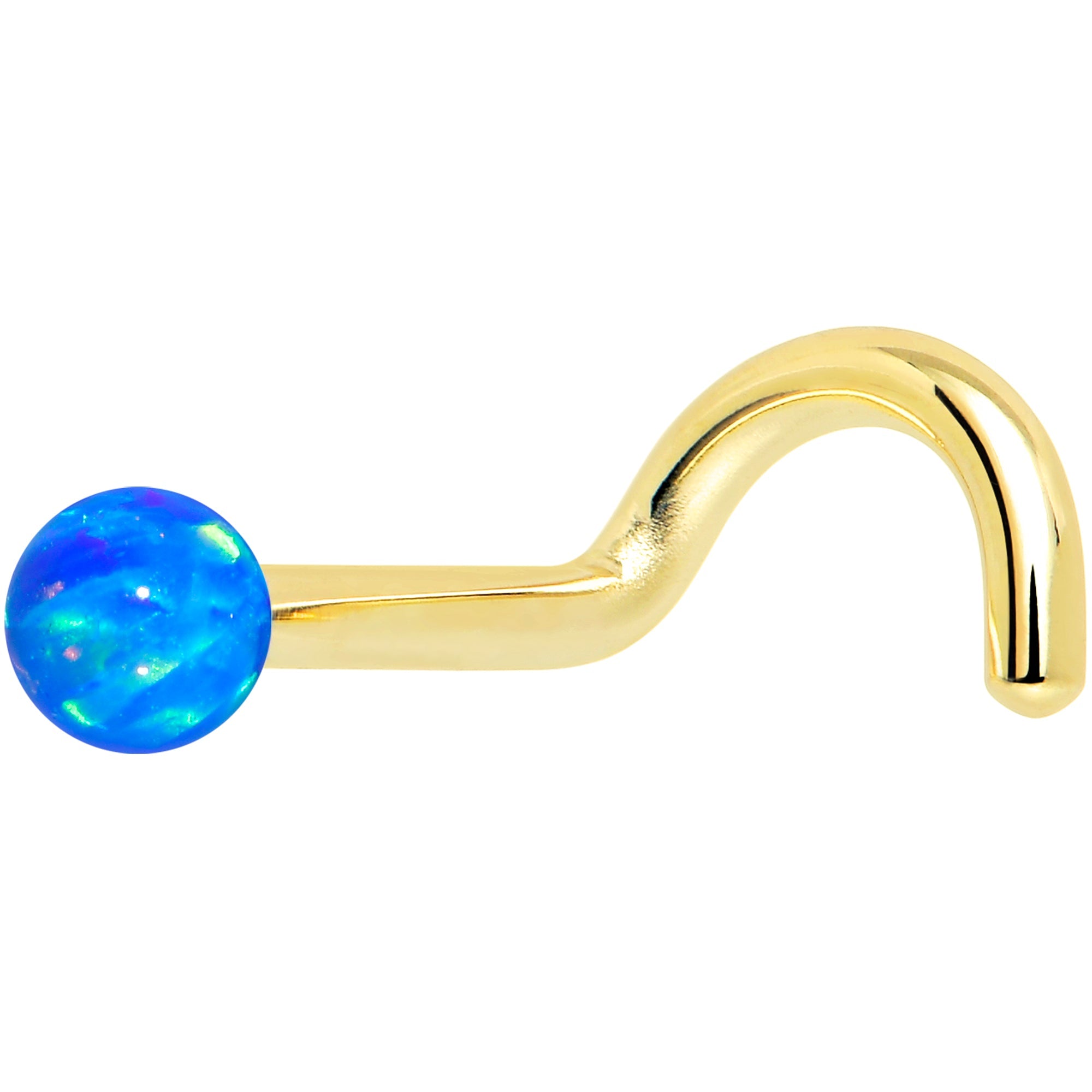 14k Yellow Gold 2.5mm Blue Synthetic Opal Ball Nose Ring