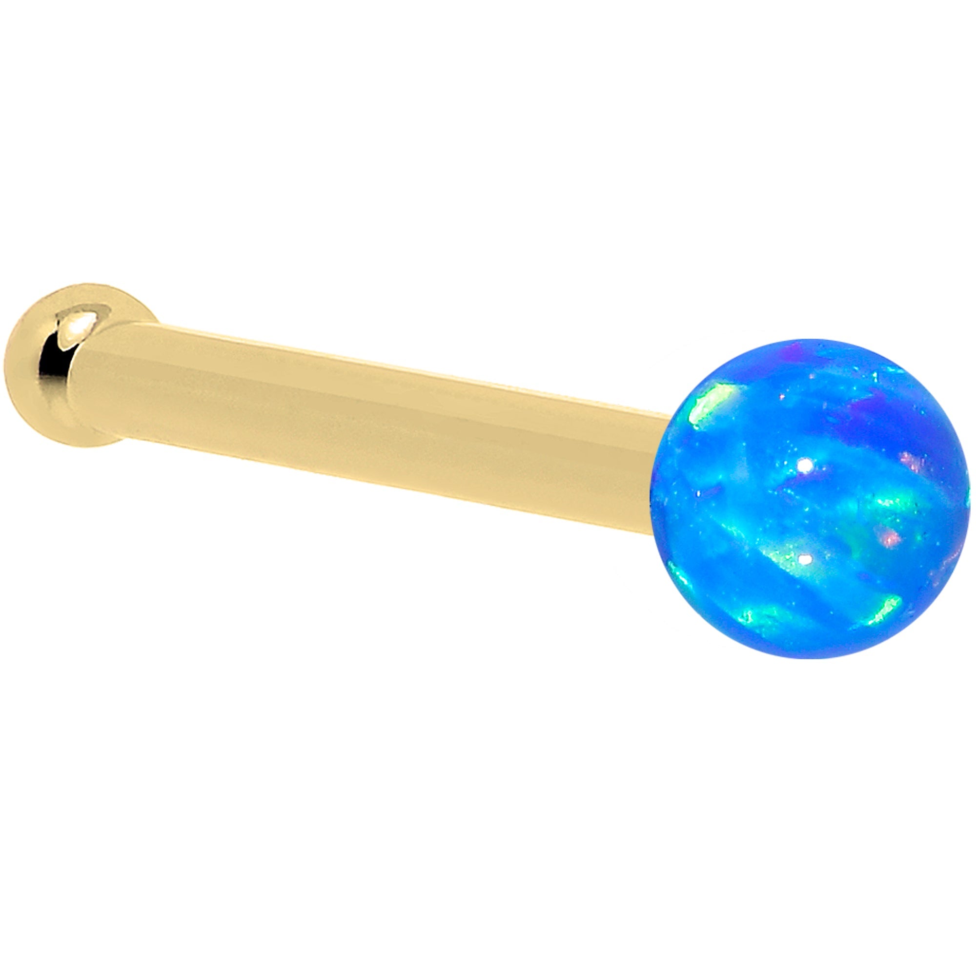 14k Yellow Gold 2.5mm Blue Synthetic Opal Ball Nose Ring