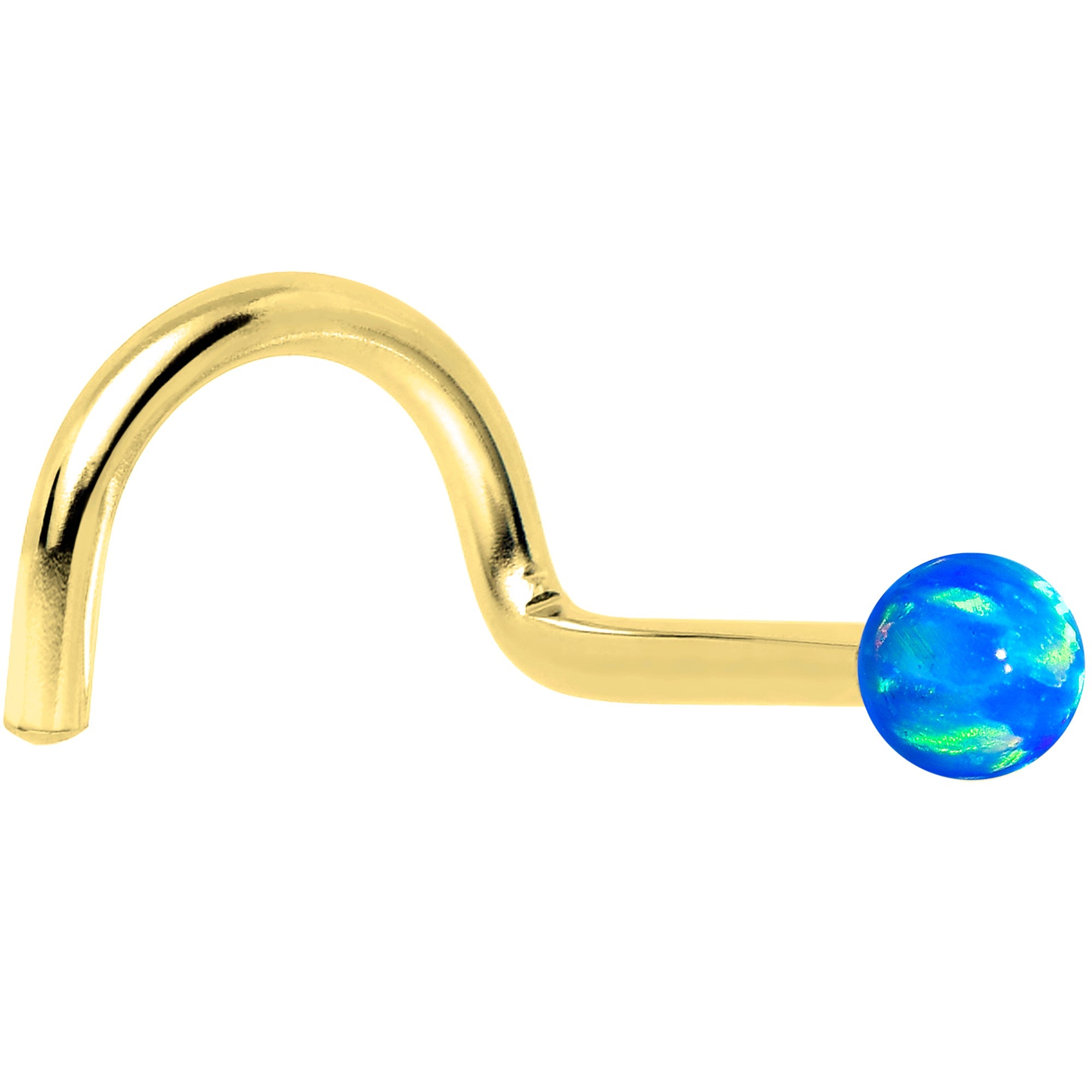 14k Yellow Gold 2.5mm Blue Synthetic Opal Ball Nose Ring
