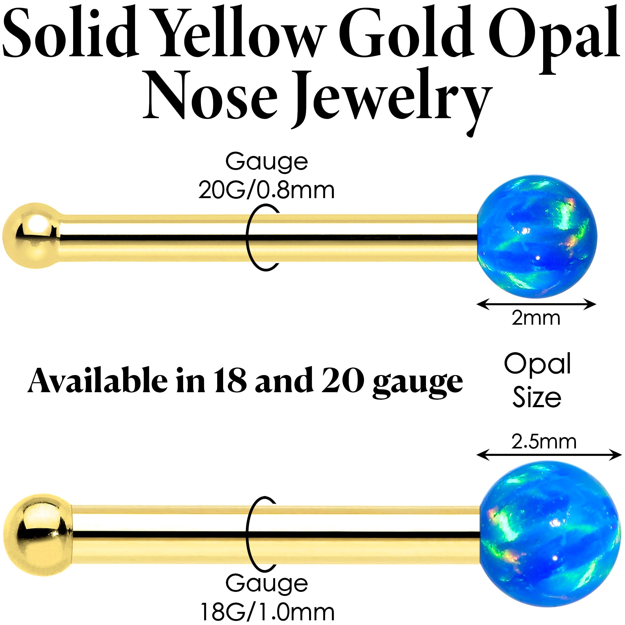 14k Yellow Gold 2.5mm Blue Synthetic Opal Ball Nose Ring