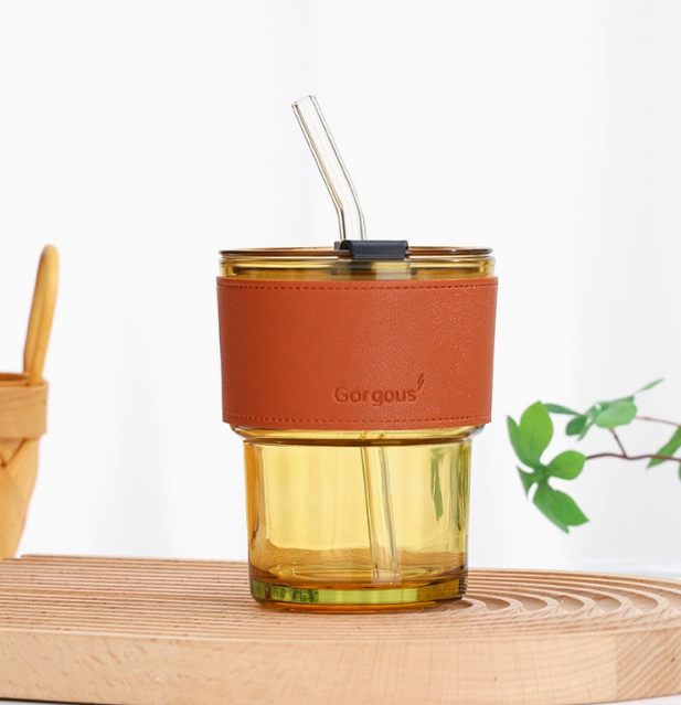 15oz Glass Water Bottle with Lid and Straw (1pc)